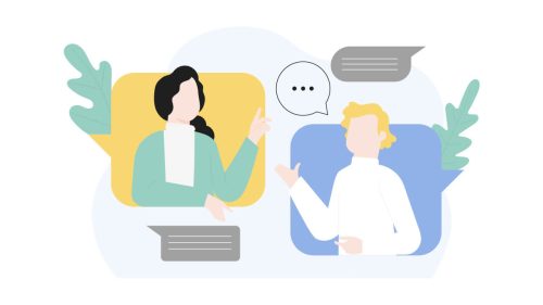 hombre y mujer conversando sobre redes sociales